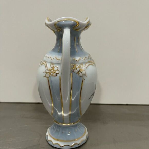 Vintage Royal Dux Bohemia Urn Vase Blue White Gold Pink Flower New Old Stock - - Picture 4 of 8